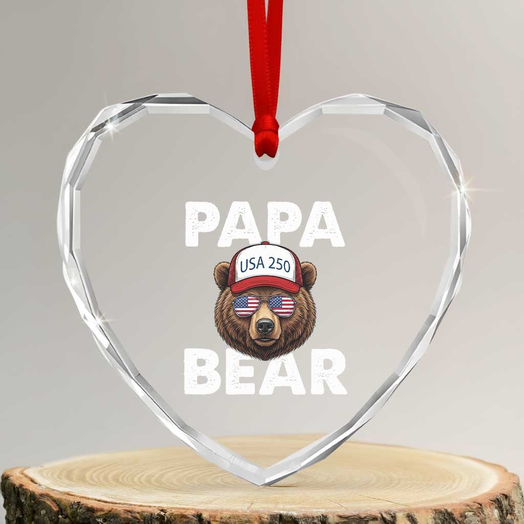 Papa Bear Father's Day Heart Crystal Glass Ornament America 250th Anniversary USA Flag July 4th