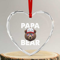 Papa Bear Father's Day Heart Crystal Glass Ornament America 250th Anniversary USA Flag July 4th