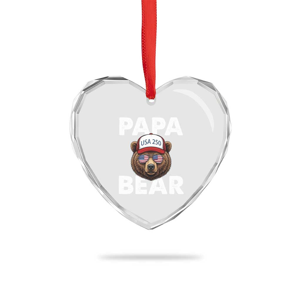 Papa Bear Father's Day Heart Crystal Glass Ornament America 250th Anniversary USA Flag July 4th