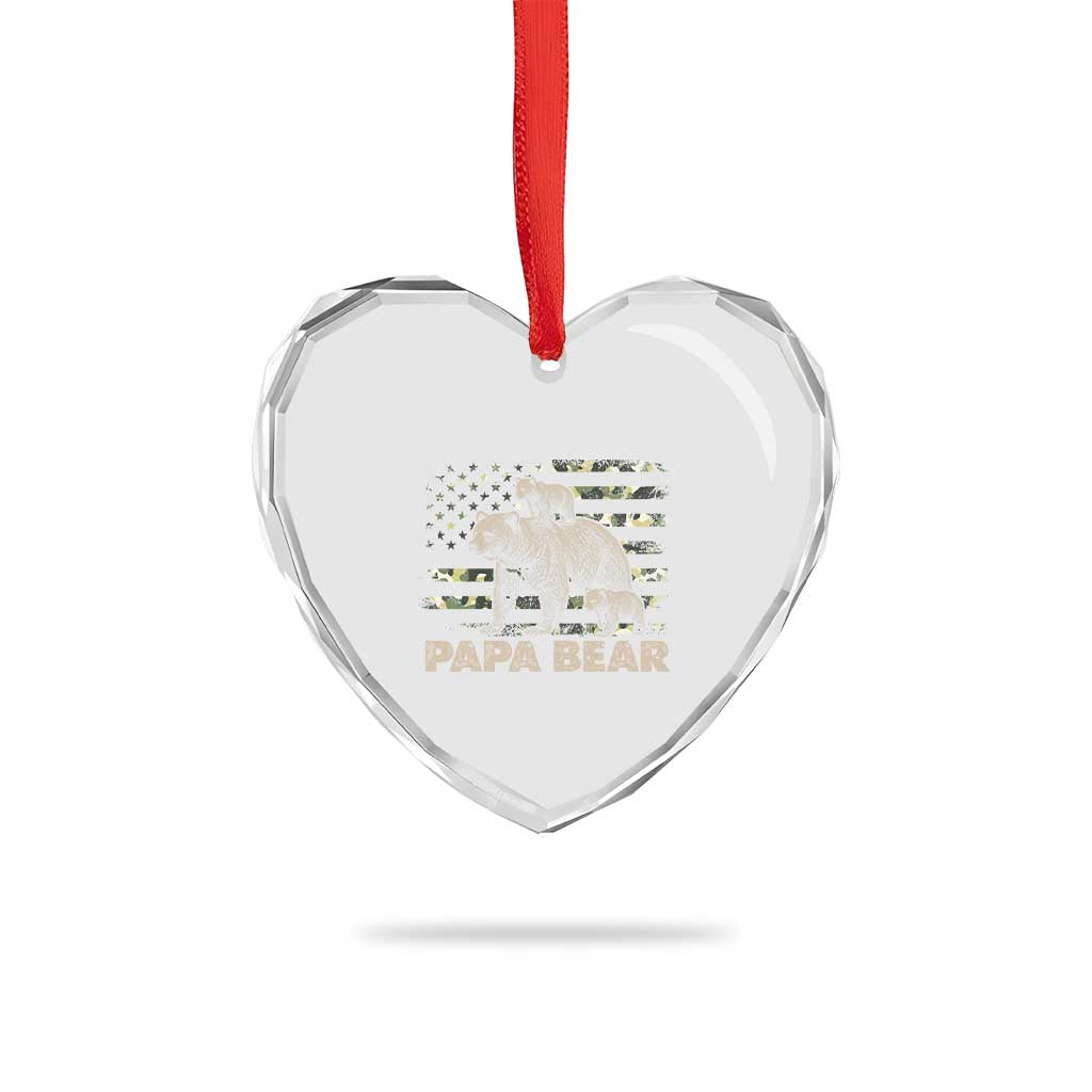 Papa Bear Father's Day Heart Crystal Glass Ornament Camouflage California Republic Flag Bear