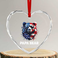 Papa Bear Father's Day Heart Crystal Glass Ornament Patriotic American Flag 4th Of July
