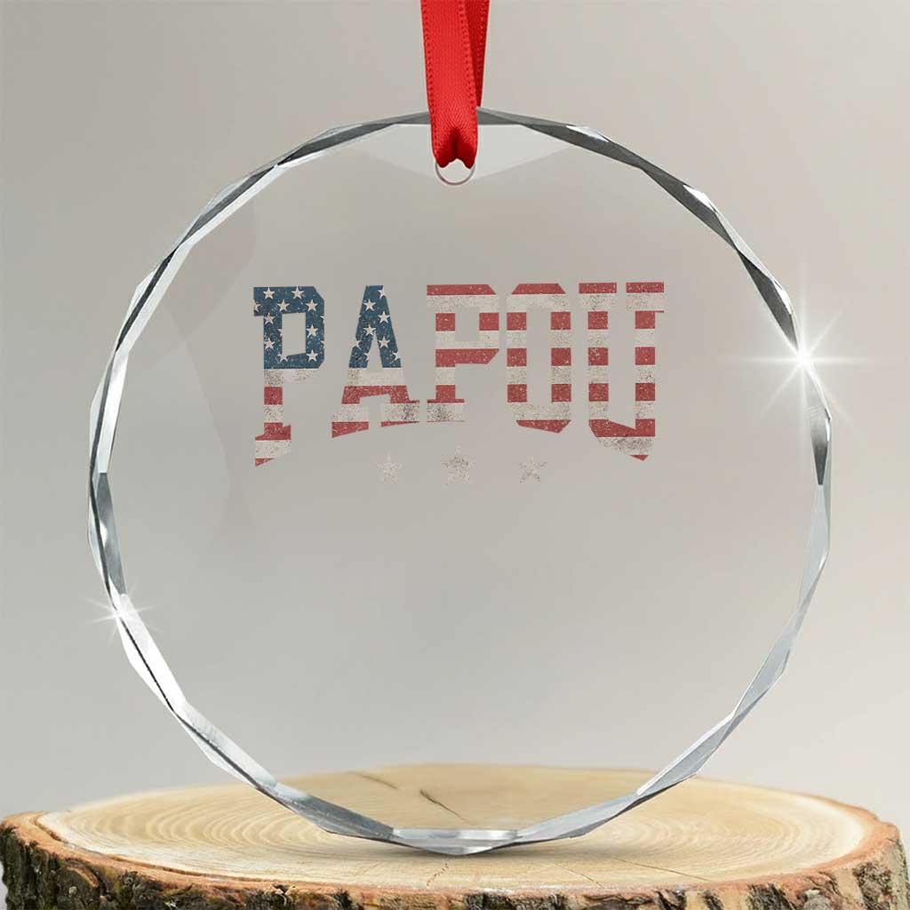 Papou Crystal Glass Ornament New Grandpa Father’s Day USA Flag Patriotic - Wonder Print Shop
