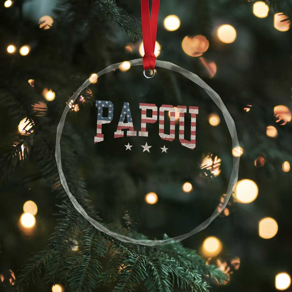 Papou Crystal Glass Ornament New Grandpa Father’s Day USA Flag Patriotic - Wonder Print Shop