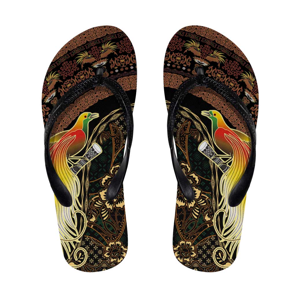Papua New Guinea and Indonesia Batik Flip Flops Bird of Paradise with Tribal Batik Patterns