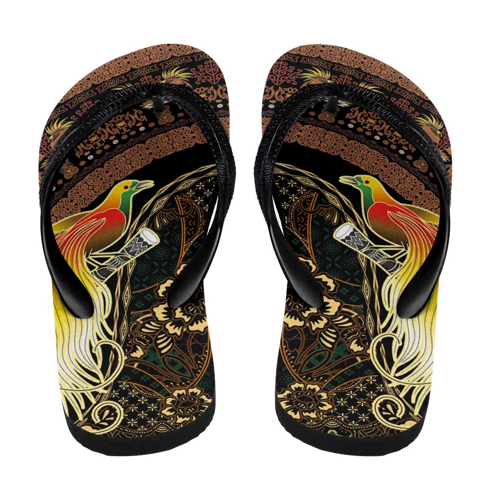 Papua New Guinea and Indonesia Batik Flip Flops Bird of Paradise with Tribal Batik Patterns