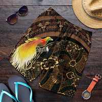 Papua New Guinea and Indonesia Batik Shorts for Men Bird of Paradise with Tribal Batik Patterns