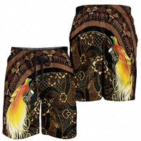 Papua New Guinea and Indonesia Batik Shorts for Men Bird of Paradise with Tribal Batik Patterns