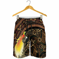 Papua New Guinea and Indonesia Batik Shorts for Men Bird of Paradise with Tribal Batik Patterns