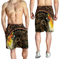 Papua New Guinea and Indonesia Batik Shorts for Men Bird of Paradise with Tribal Batik Patterns