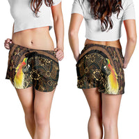 Papua New Guinea and Indonesia Batik Shorts for Women Bird of Paradise with Tribal Batik Patterns