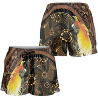 Papua New Guinea and Indonesia Batik Shorts for Women Bird of Paradise with Tribal Batik Patterns