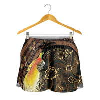 Papua New Guinea and Indonesia Batik Shorts for Women Bird of Paradise with Tribal Batik Patterns