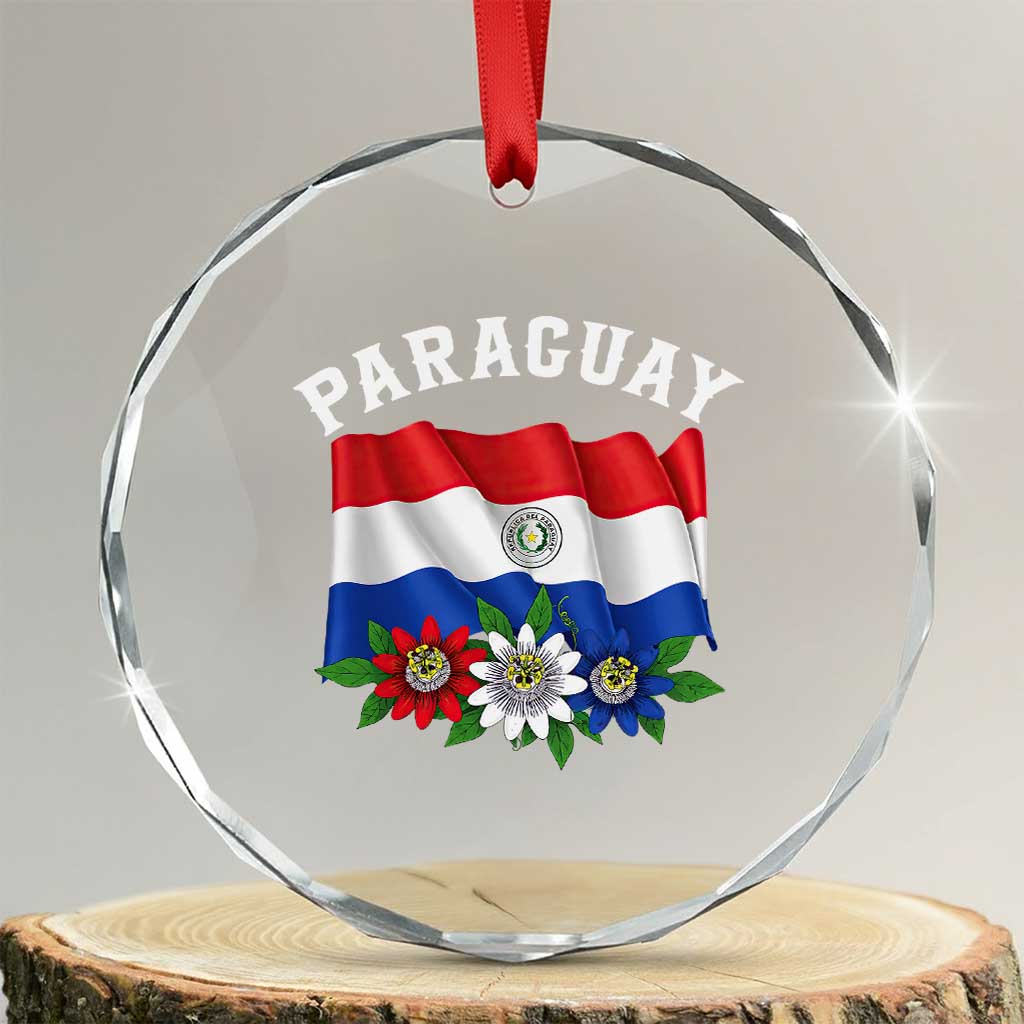 Paraguay Flag Passion Flower Mburucuya Graphic Crystal Glass Ornament Paraguaya Hispanic Latino Heritage Cultura Pride