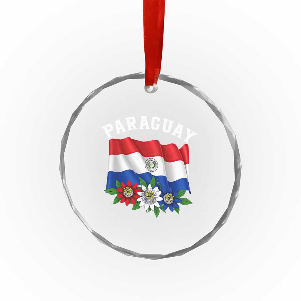Paraguay Flag Passion Flower Mburucuya Graphic Crystal Glass Ornament Paraguaya Hispanic Latino Heritage Cultura Pride