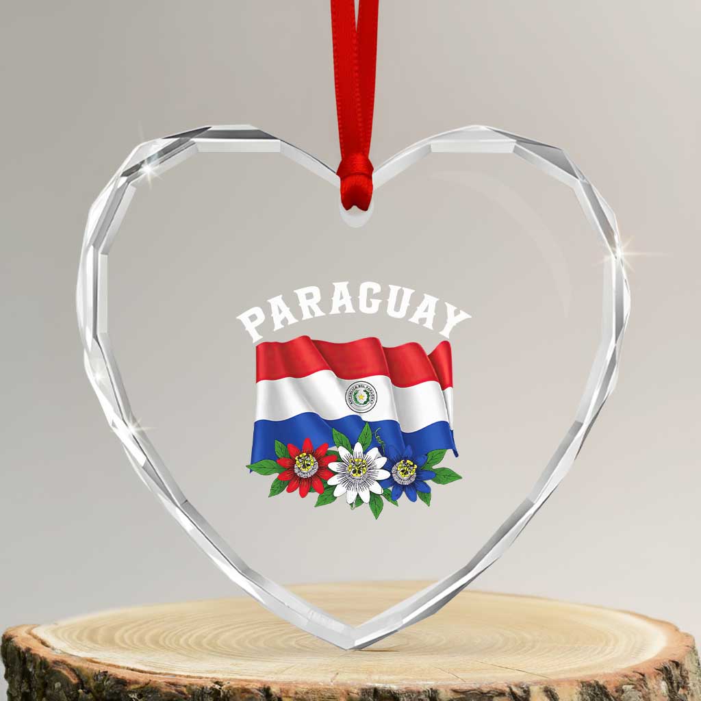 Paraguay Flag Passion Flower Mburucuya Graphic Heart Crystal Glass Ornament Paraguaya Hispanic Latino Heritage Cultura Pride