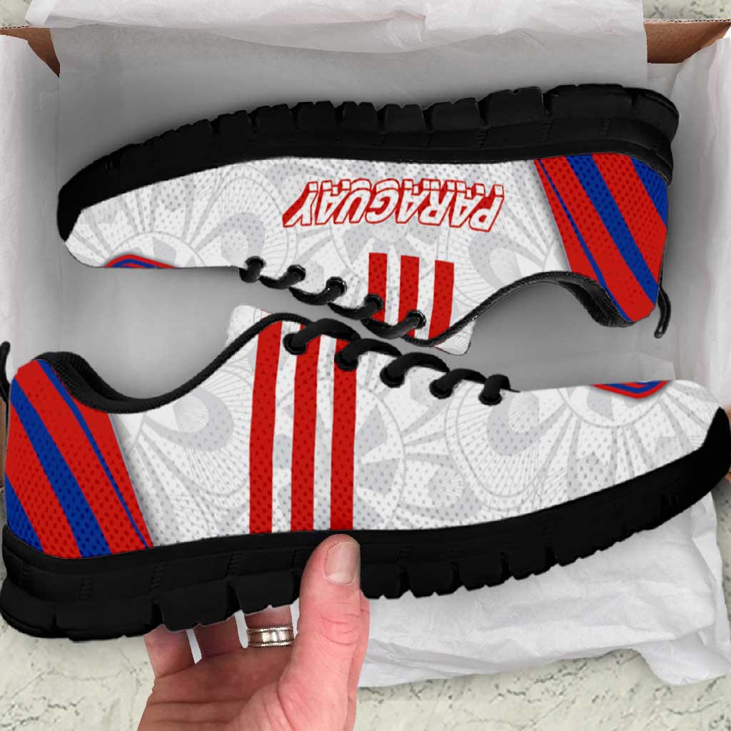 Paraguay Football Sneakers Stripes Typography With Nanduti Flower Patterns
