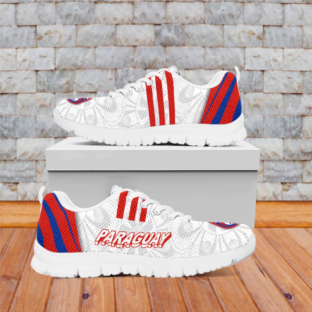 Paraguay Football Sneakers Stripes Typography With Nanduti Flower Patterns
