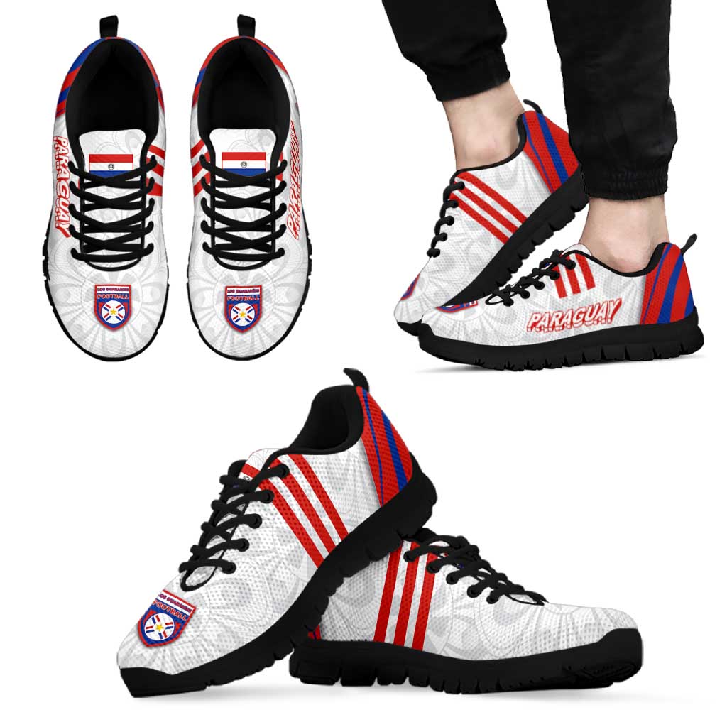 Paraguay Football Sneakers Stripes Typography With Nanduti Flower Patterns