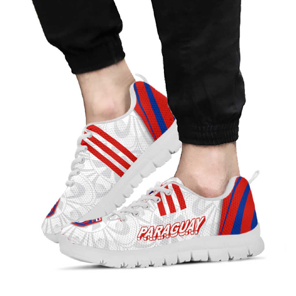 Paraguay Football Sneakers Stripes Typography With Nanduti Flower Patterns