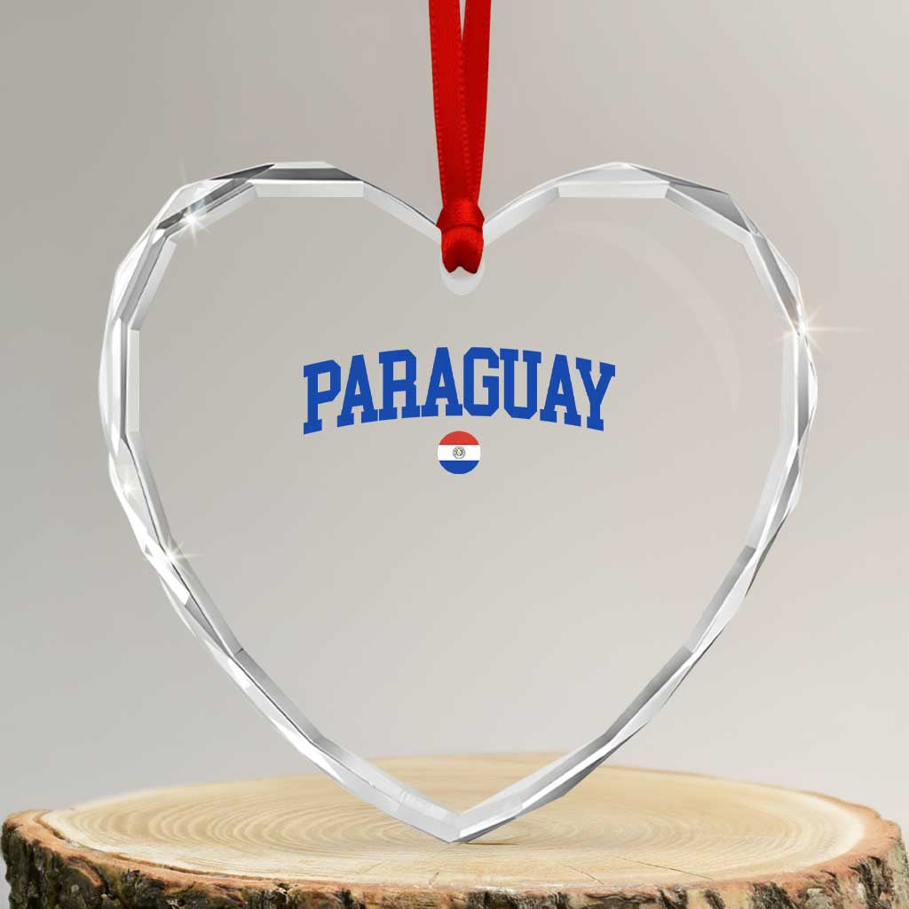 Paraguay Patriotic Flag Heart Crystal Glass Ornament Soccer Fan Vintage Varsity Sports National Pride Graphic