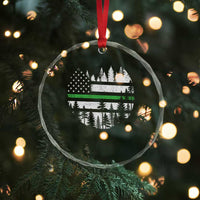 Park Ranger Law Enforcement Forest Green Line American Flag Crystal Glass Ornament