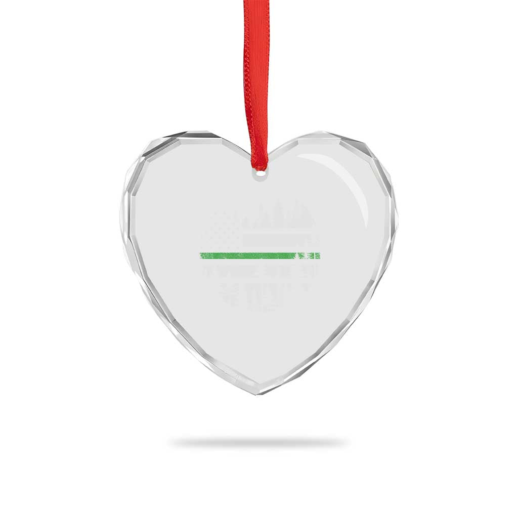Park Ranger Law Enforcement Forest Green Line American Flag Heart Crystal Glass Ornament