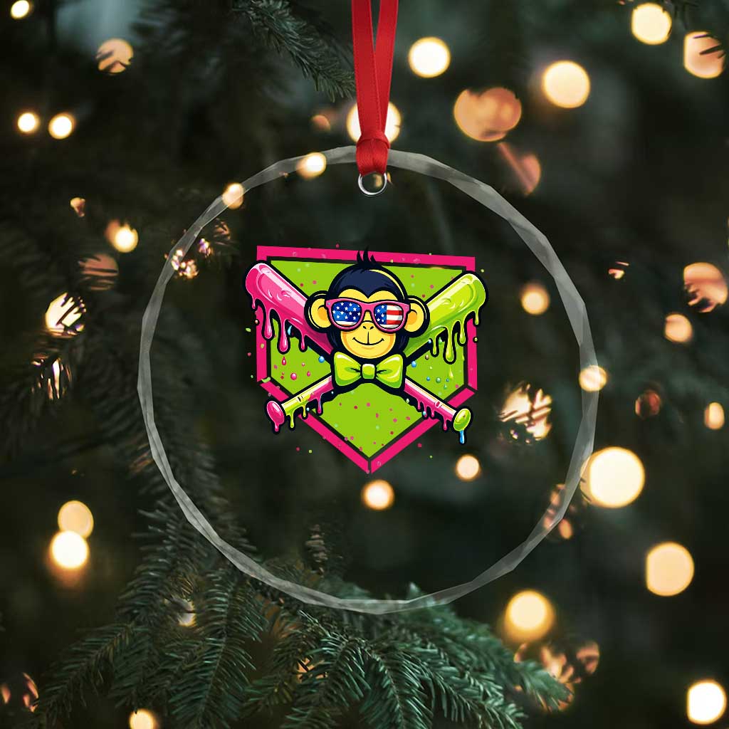 Party Monkey Baseball Drip Funny Animals Lover Crystal Glass Ornament