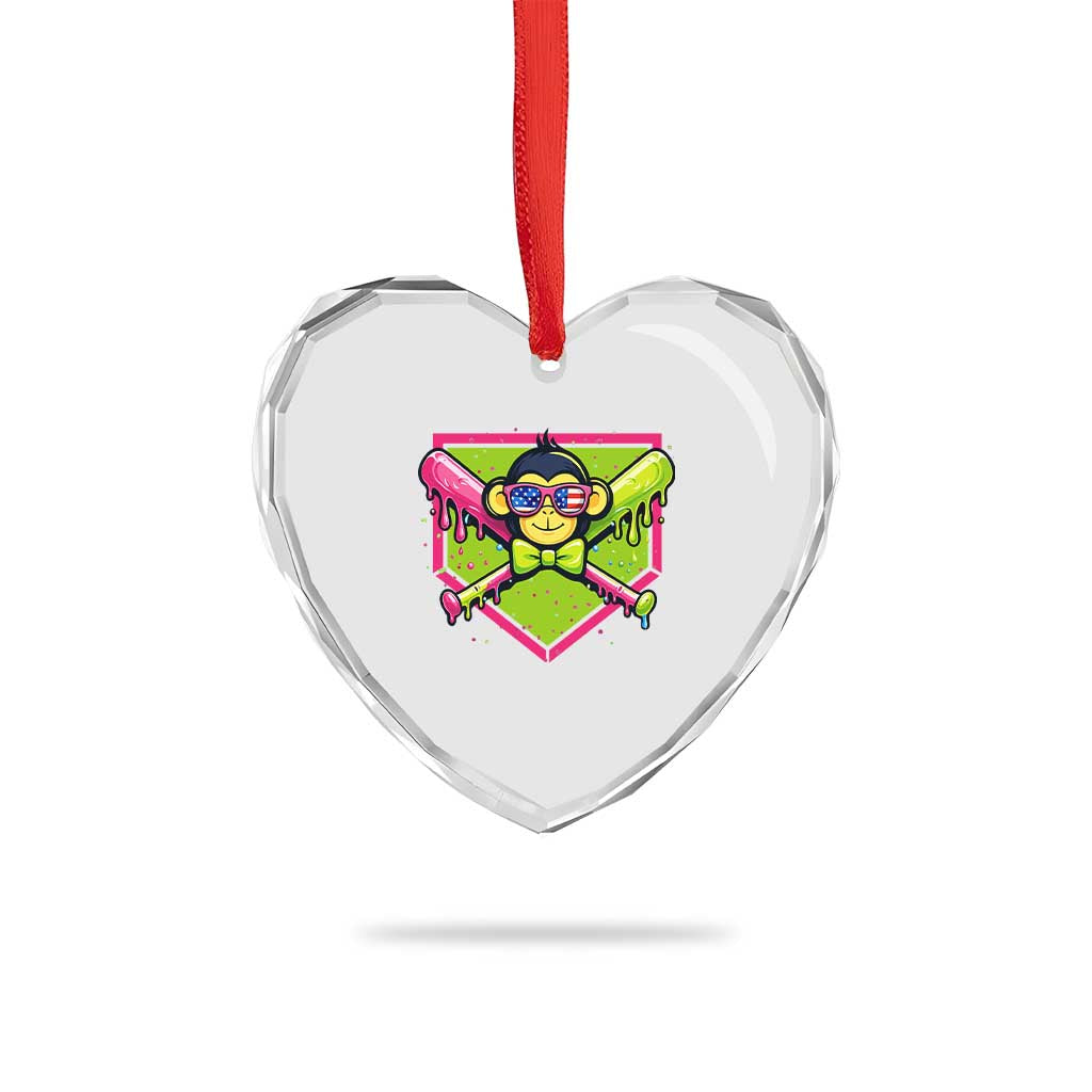 Party Monkey Baseball Drip Funny Animals Lover Heart Crystal Glass Ornament