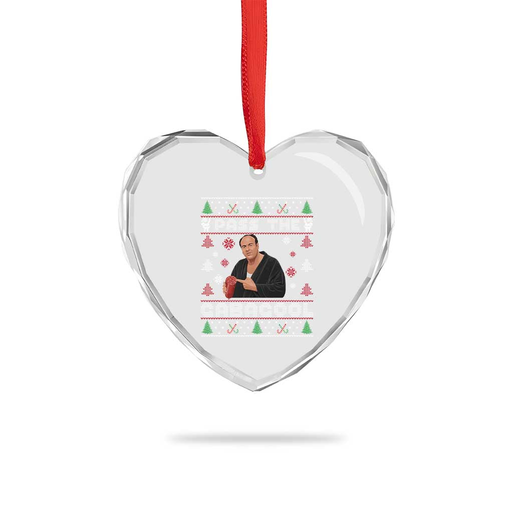 Pass The Gabagool Ugly Christmas Heart Crystal Glass Ornament Retro TV Show Funny - Wonder Print Shop