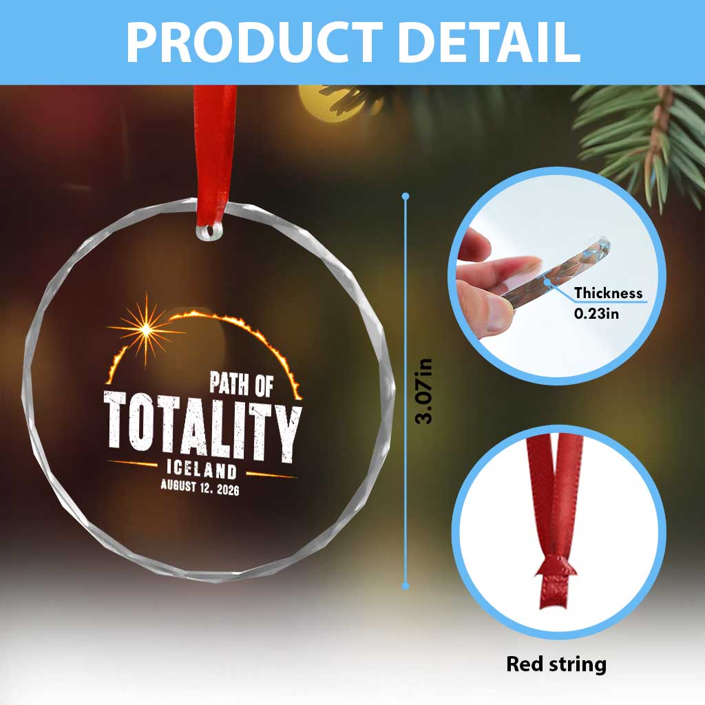 Path of Totality Iceland August 12 2026 Crystal Glass Ornament Total Solar Eclipse Astronomy Travel Gift