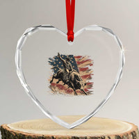 Patiotic Bull Rider Vintage Bull Riding Cowboy American Flag Heart Crystal Glass Ornament