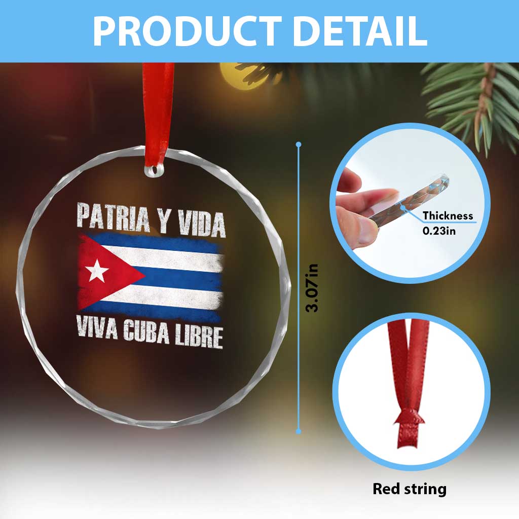 Patria y Vida Cuba Libre Crystal Glass Ornament Freedom Patriotic Cuban Flag