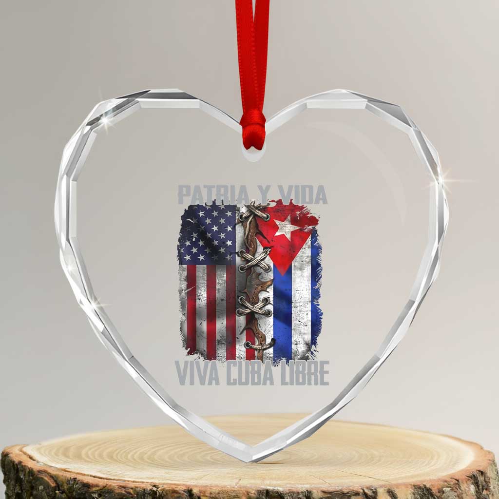 Patria y Vida Cuba Libre Freedom Heart Crystal Glass Ornament Cuban Pride Independence USA Cuba Flag