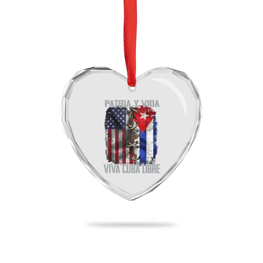 Patria y Vida Cuba Libre Freedom Heart Crystal Glass Ornament Cuban Pride Independence USA Cuba Flag