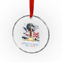 Patriotic 2026 Lunar Orbit Mission Rocket Launch Crystal Glass Ornament American Flag n Moon Patriotic Space Astronomy Enthusiasts