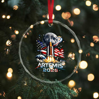 Patriotic 2026 Lunar Orbit Mission Rocket Launch Crystal Glass Ornament American Flag n Moon Patriotic Space Astronomy Enthusiasts