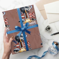 Patriotic 2026 Lunar Orbit Mission Rocket Launch Wrapping Paper Roll American Flag n Moon Patriotic Space Astronomy Enthusiasts