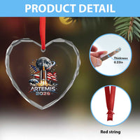 Patriotic 2026 Lunar Orbit Mission Rocket Launch Heart Crystal Glass Ornament American Flag n Moon Patriotic Space Astronomy Enthusiasts