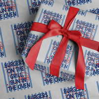 Patriotic 4th of July Pregnancy Announcement Preppy Style Wrapping Paper Roll Burgers On The Grill Bun In The Oven Summer BBQ