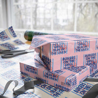 Patriotic 4th of July Pregnancy Announcement Preppy Style Wrapping Paper Roll Burgers On The Grill Bun In The Oven Summer BBQ