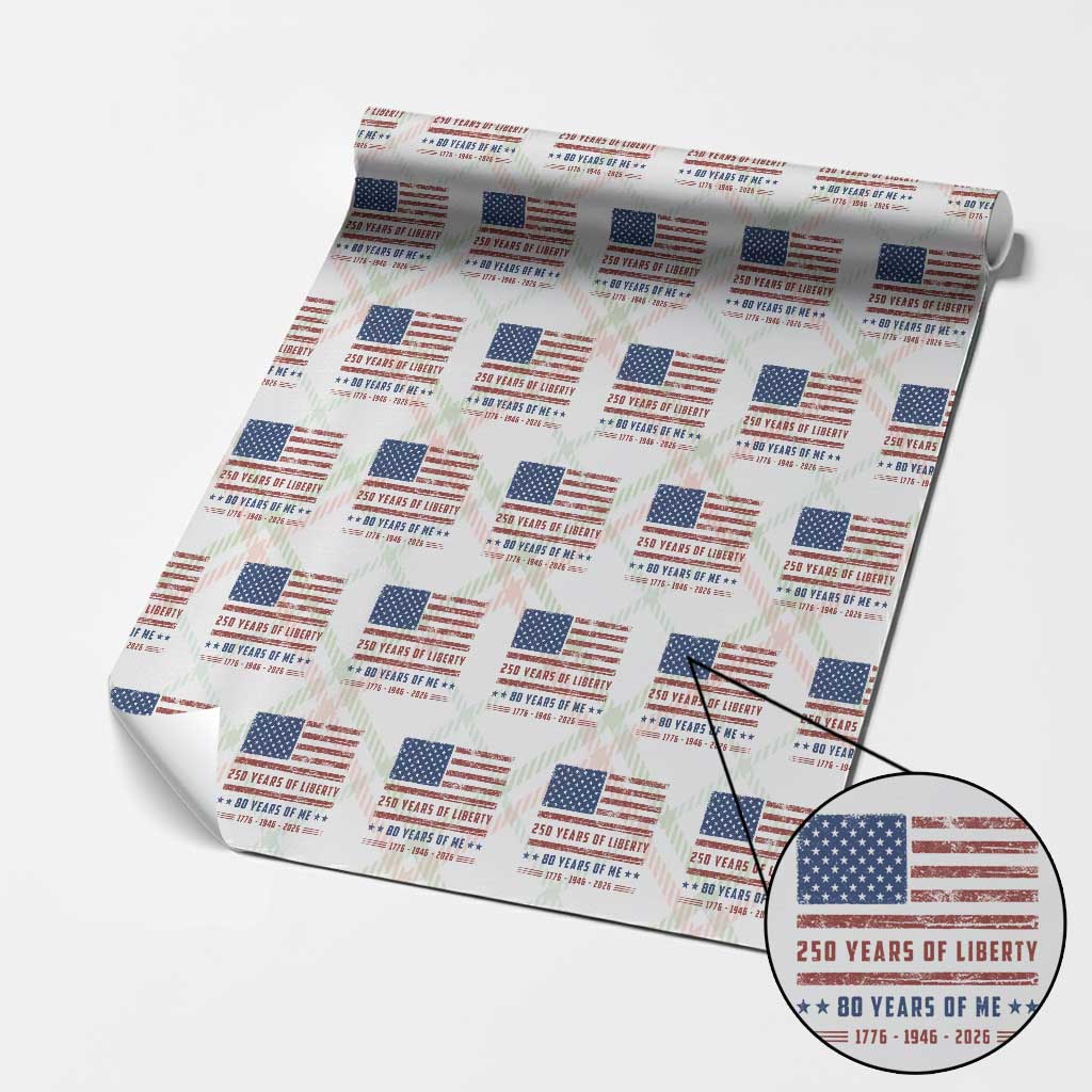 Patriotic 80th Birthday USA 250th Anniversary Wrapping Paper Roll 250 Years of Liberty 1946 80 Year Old Gift