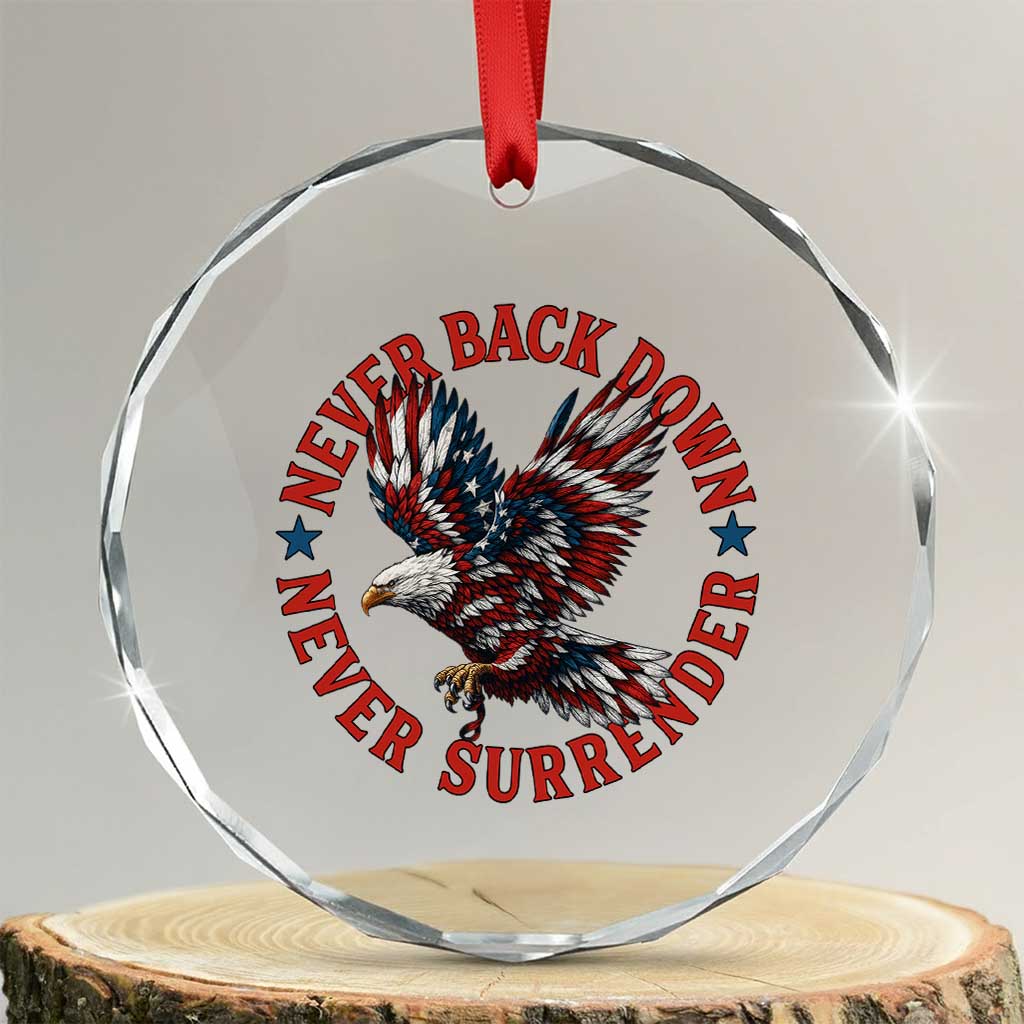 Patriotic American Eagle Graphic Crystal Glass Ornament Never Back Down Never Surrender Memorial for Freedom Fighters TS02
