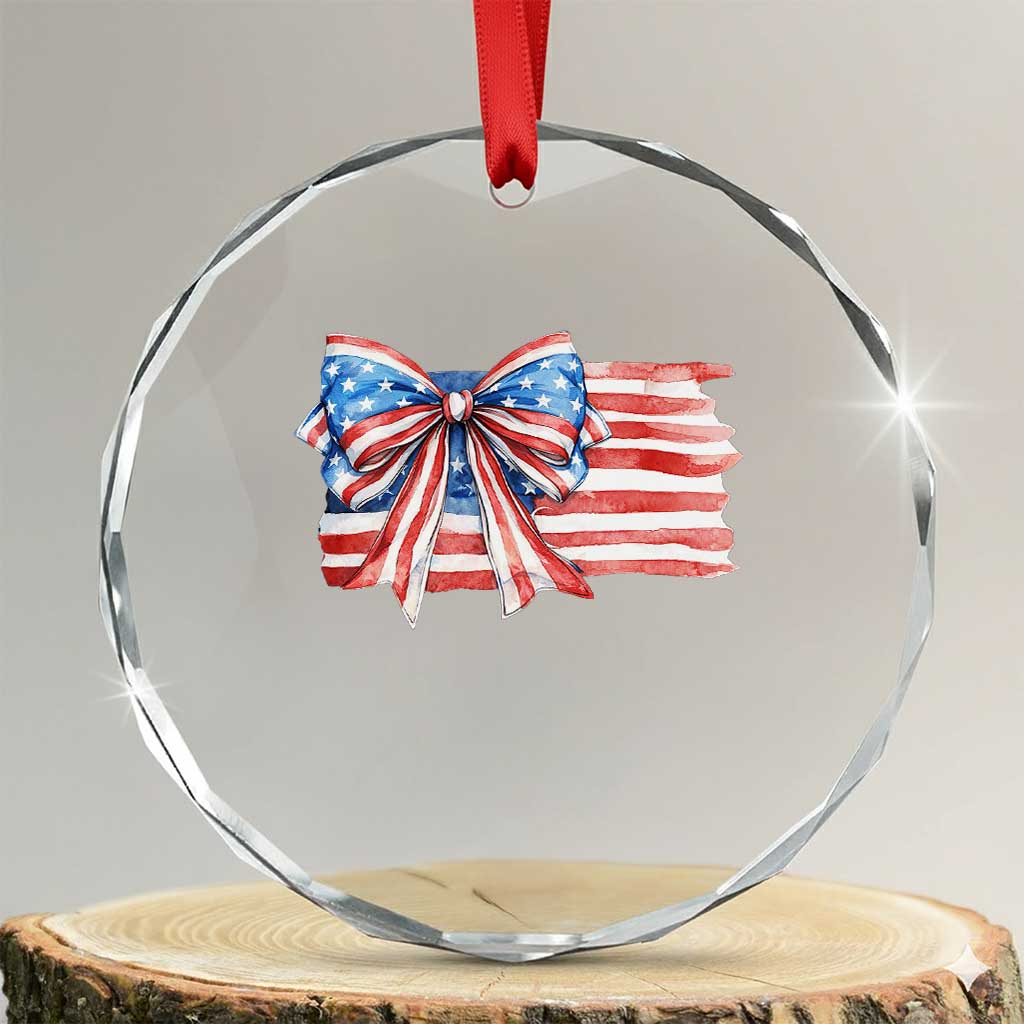 Patriotic American Flag Bow Crystal Glass Ornament Gift For Women