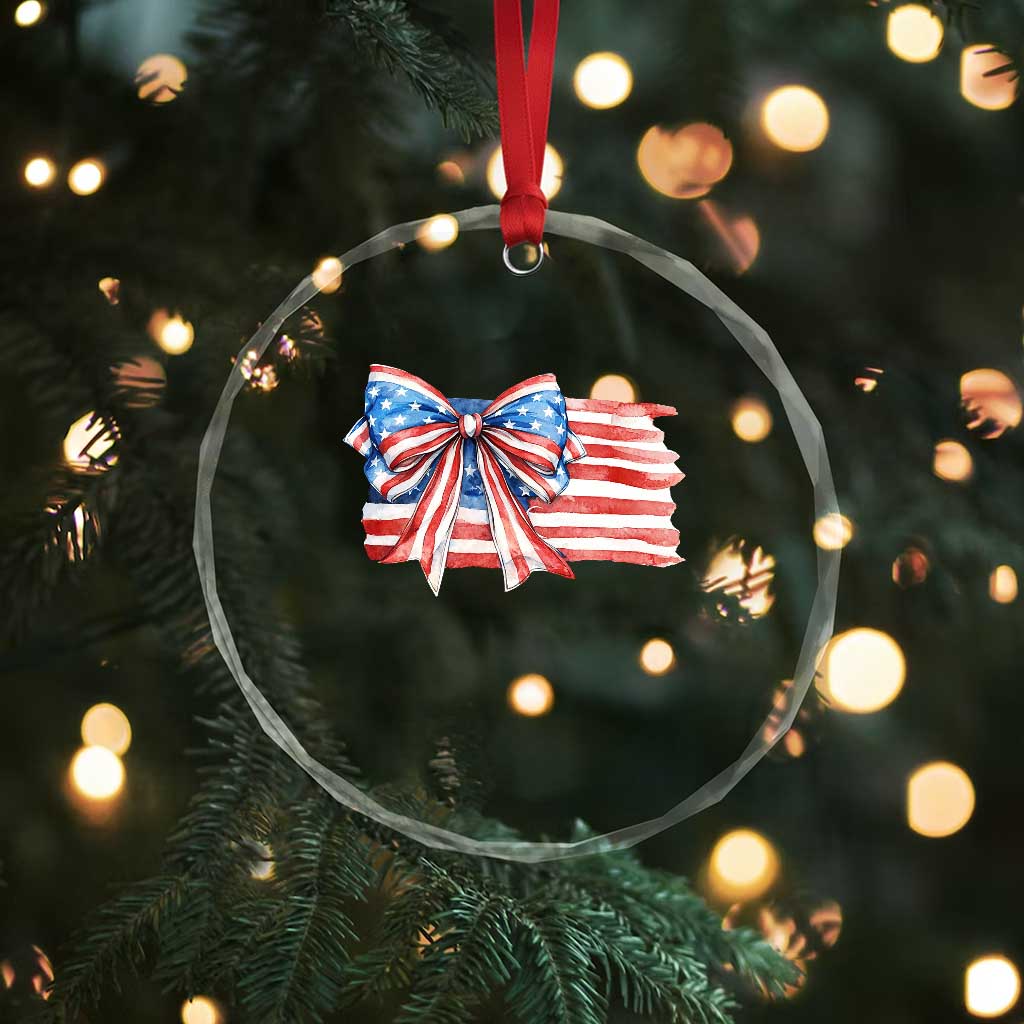 Patriotic American Flag Bow Crystal Glass Ornament Gift For Women