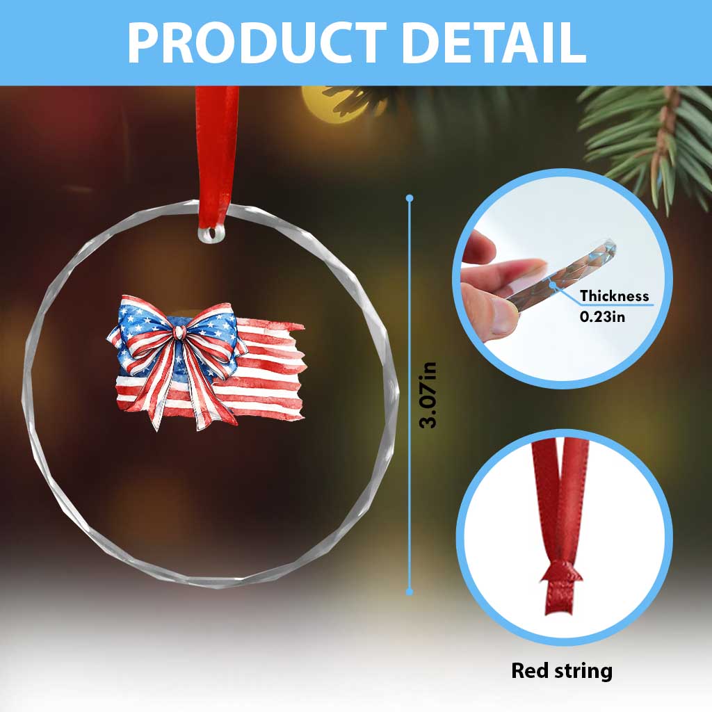 Patriotic American Flag Bow Crystal Glass Ornament Gift For Women
