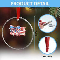 Patriotic American Flag Bow Crystal Glass Ornament Gift For Women