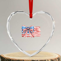 Patriotic American Flag Bow Heart Crystal Glass Ornament Gift For Women