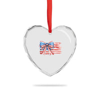 Patriotic American Flag Bow Heart Crystal Glass Ornament Gift For Women