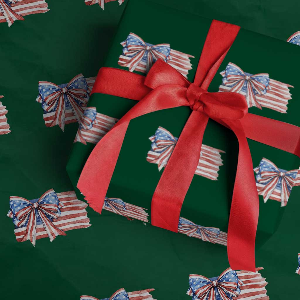 Patriotic American Flag Bow Wrapping Paper Roll Gift For Women