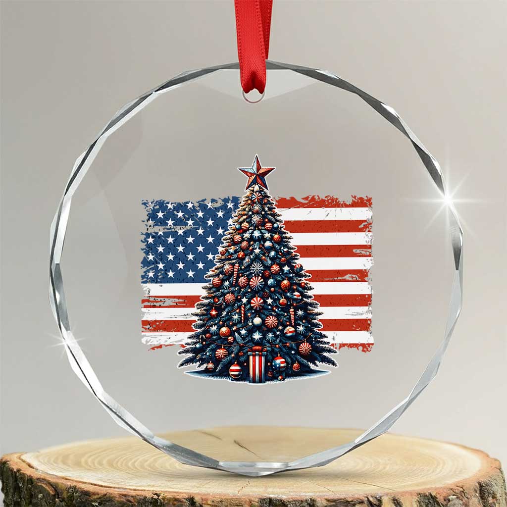 Patriotic American Flag Christmas Crystal Glass Ornament - Wonder Print Shop